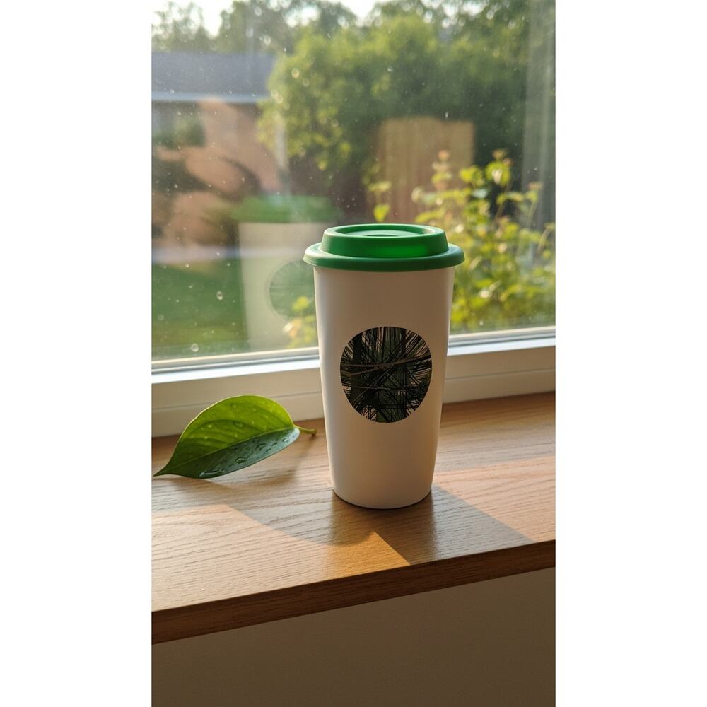 Starbucks Travel Mug 12oz White Green Lid‎ Vertical Logo